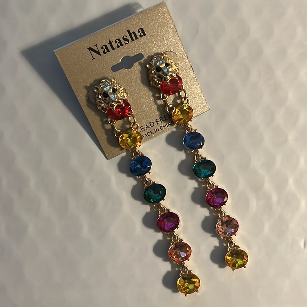 NWT Natasha Multi-colored stone lion head earrings - Picture 5 of 6